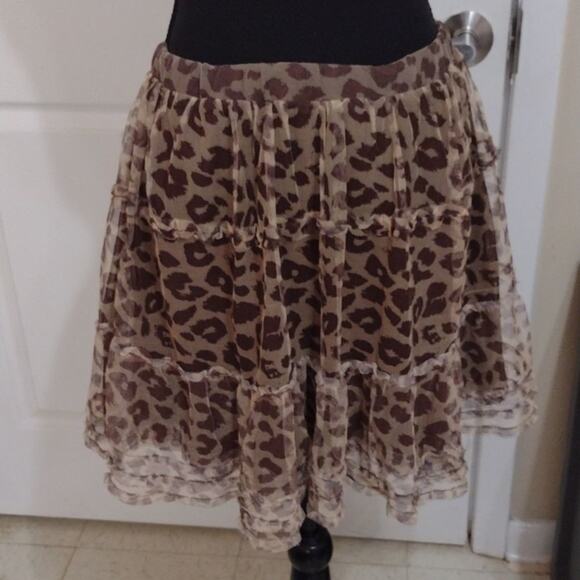 1989 place fishnet ruffled layered leopard print skirt  size 10 - Picture 1 of 7